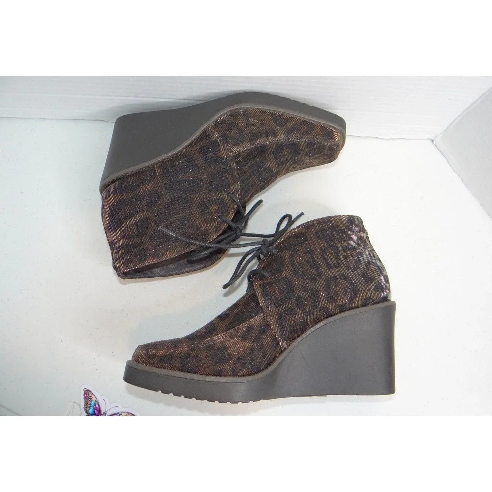 Donald J Pliner Dakota Leopard Metallic Wedge Booties‎ Square Toe 6M